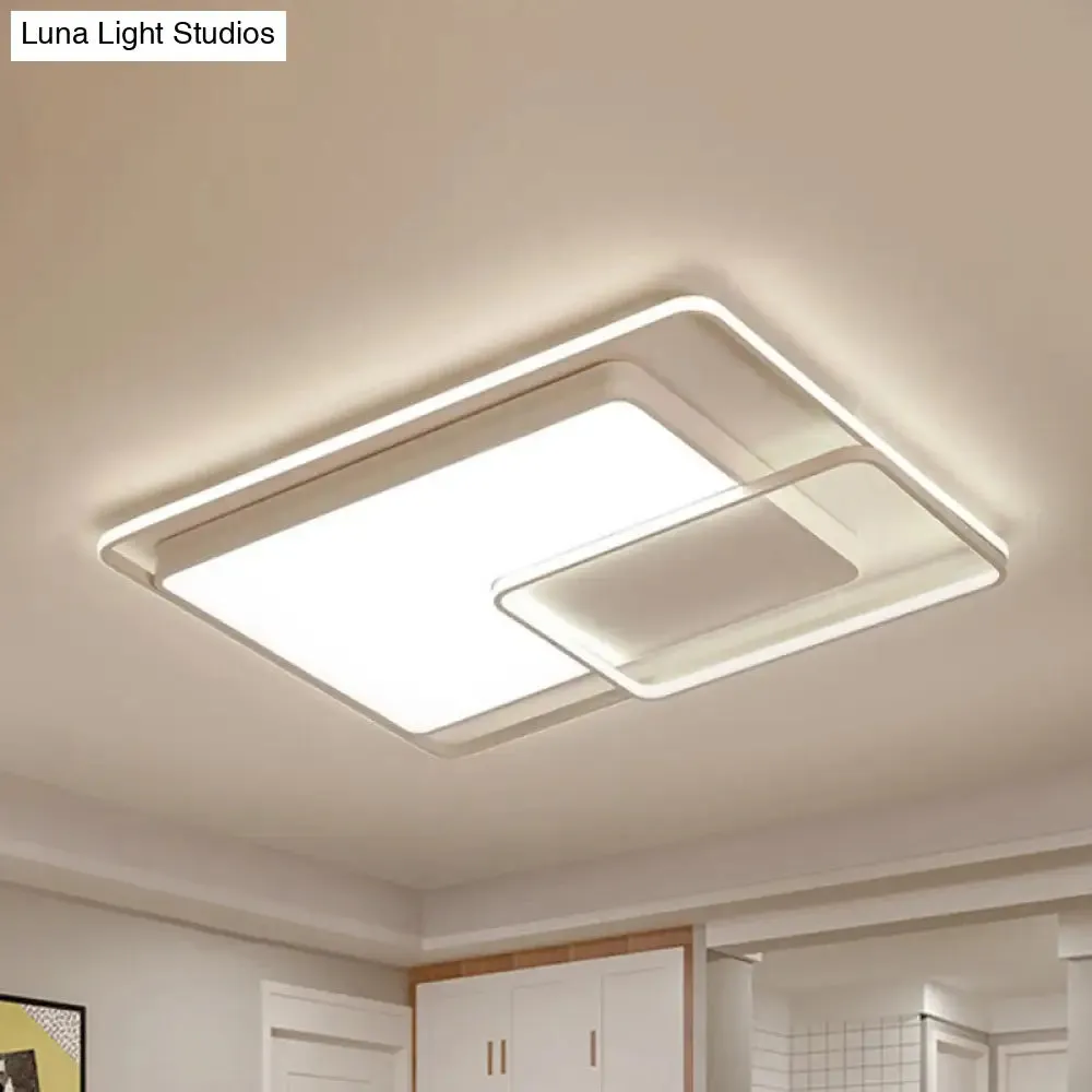 16-35.5" W Modern White Rectangle Ceiling Light with High Penetrated Acrylic LED - Flushmount in Warm/White/3 Color Light
