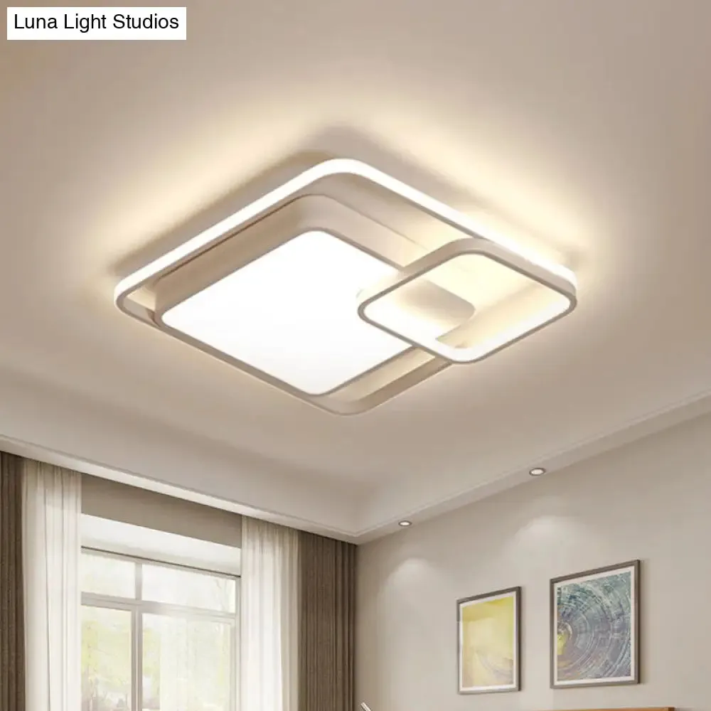 16-35.5" W Modern White Rectangle Ceiling Light with High Penetrated Acrylic LED - Flushmount in Warm/White/3 Color Light