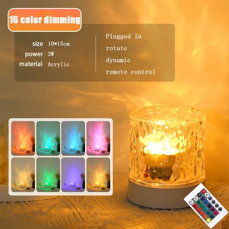 16 Color Dynamic Water Ripple Night Light USB Rechargeable Bedroom Atmosphere light Bedside Flame Table Light Creative Gift