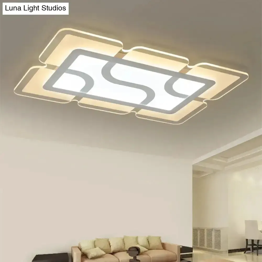 16.5" / 35.5" / 47" Modern LED Flush Light Fixture - White Square/Rectangle - Ultra-thin Close to Ceiling Light with Acrylic Shade
