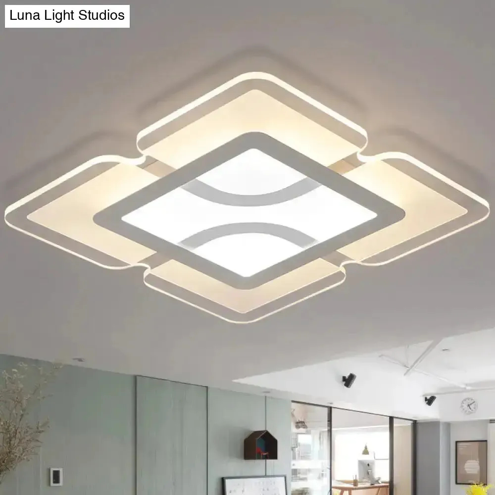 16.5" / 35.5" / 47" Modern LED Flush Light Fixture - White Square/Rectangle - Ultra-thin Close to Ceiling Light with Acrylic Shade