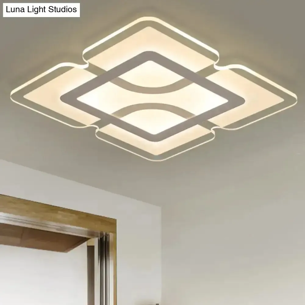 16.5" / 35.5" / 47" Modern LED Flush Light Fixture - White Square/Rectangle - Ultra-thin Close to Ceiling Light with Acrylic Shade