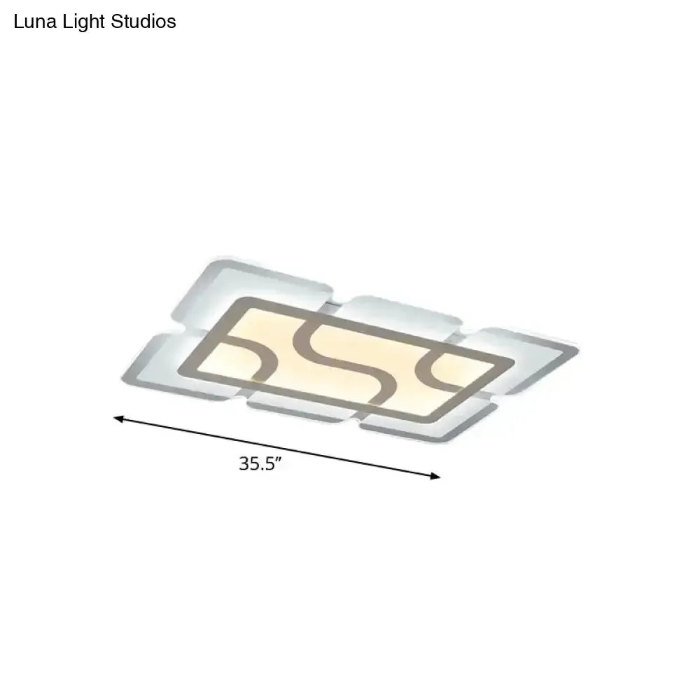 16.5" / 35.5" / 47" Modern LED Flush Light Fixture - White Square/Rectangle - Ultra-thin Close to Ceiling Light with Acrylic Shade