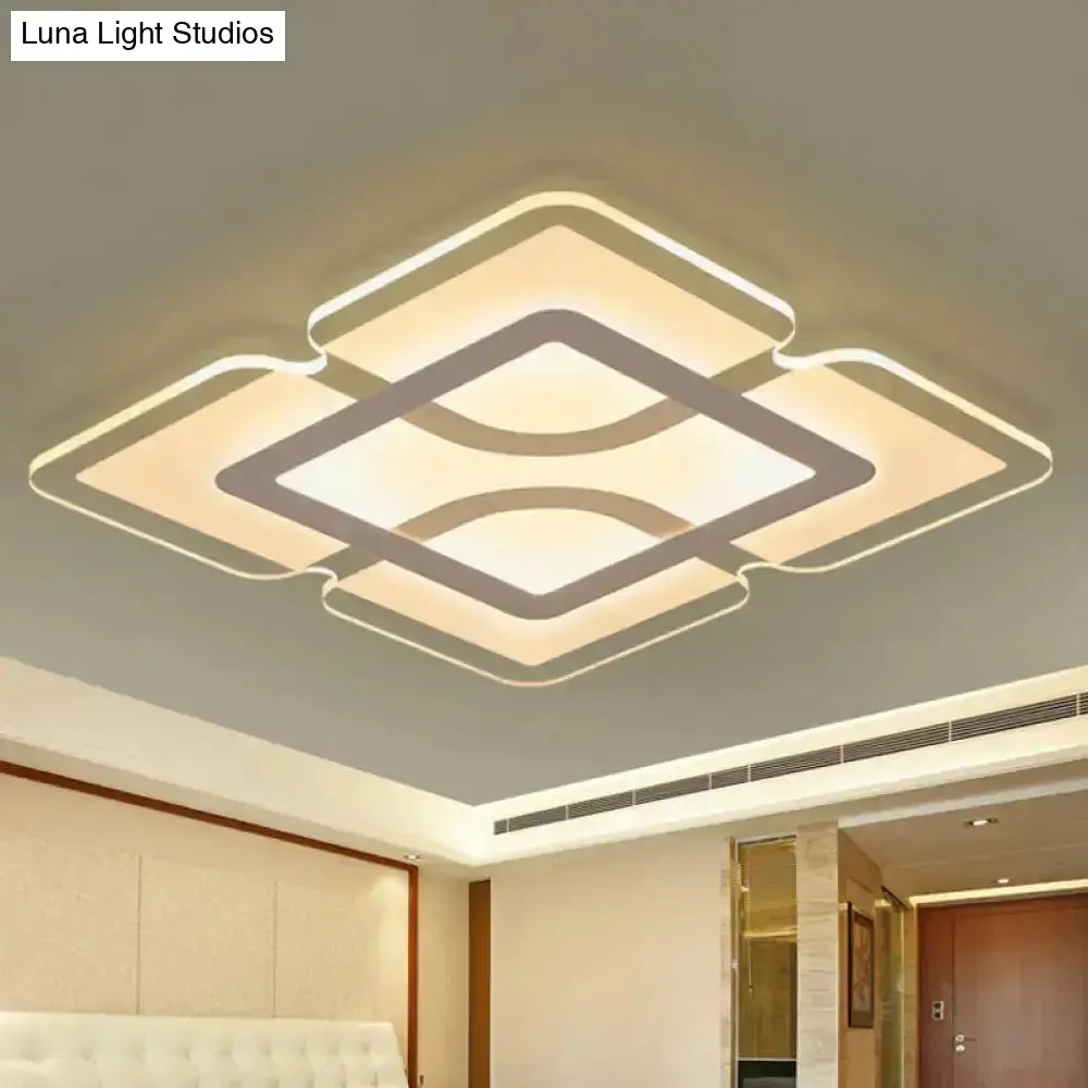 16.5" / 35.5" / 47" Modern LED Flush Light Fixture - White Square/Rectangle - Ultra-thin Close to Ceiling Light with Acrylic Shade