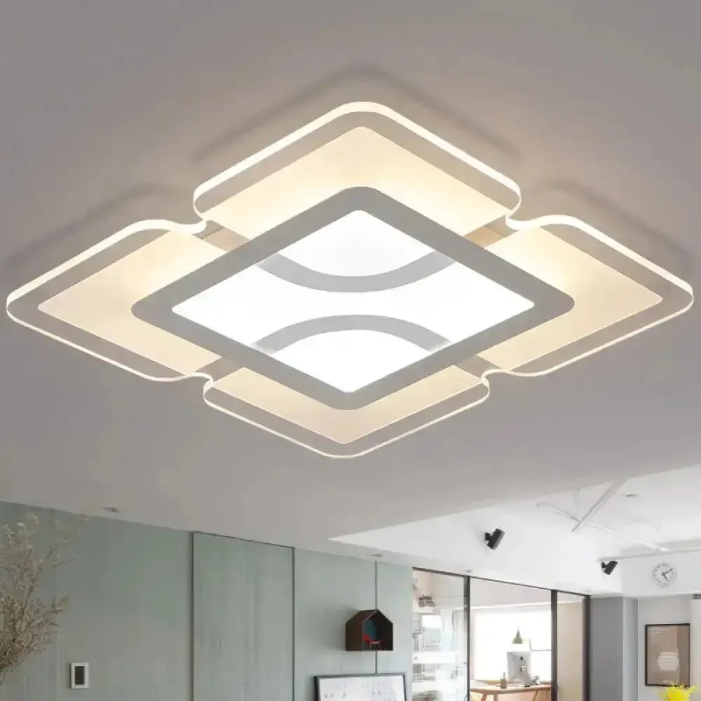 16.5" / 35.5" / 47" Modern LED Flush Light Fixture - White Square/Rectangle - Ultra-thin Close to Ceiling Light with Acrylic Shade