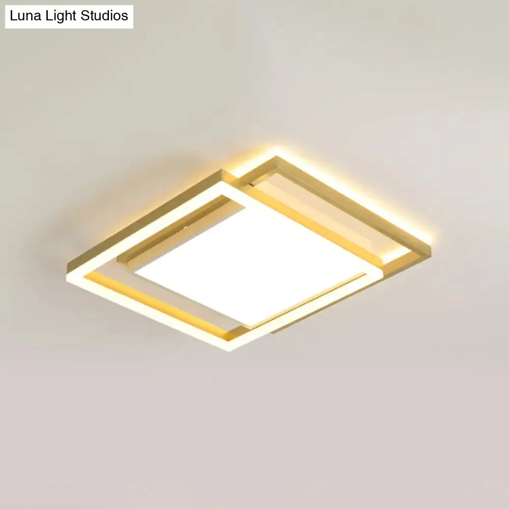 16"/19.5" Gold Square Ceiling Flush Mount LED Metallic Flushmount Lighting, Warm/White Light