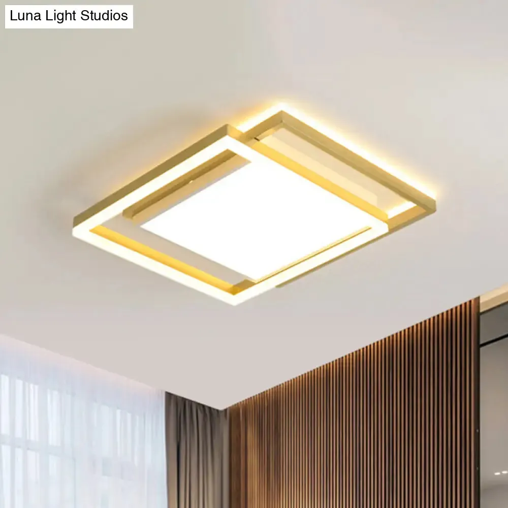 16"/19.5" Gold Square Ceiling Flush Mount LED Metallic Flushmount Lighting, Warm/White Light