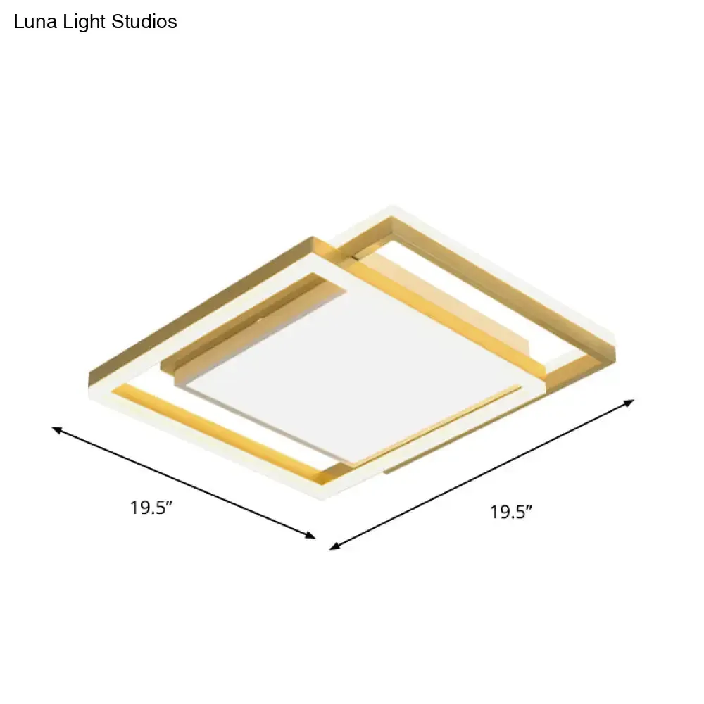 16"/19.5" Gold Square Ceiling Flush Mount LED Metallic Flushmount Lighting, Warm/White Light
