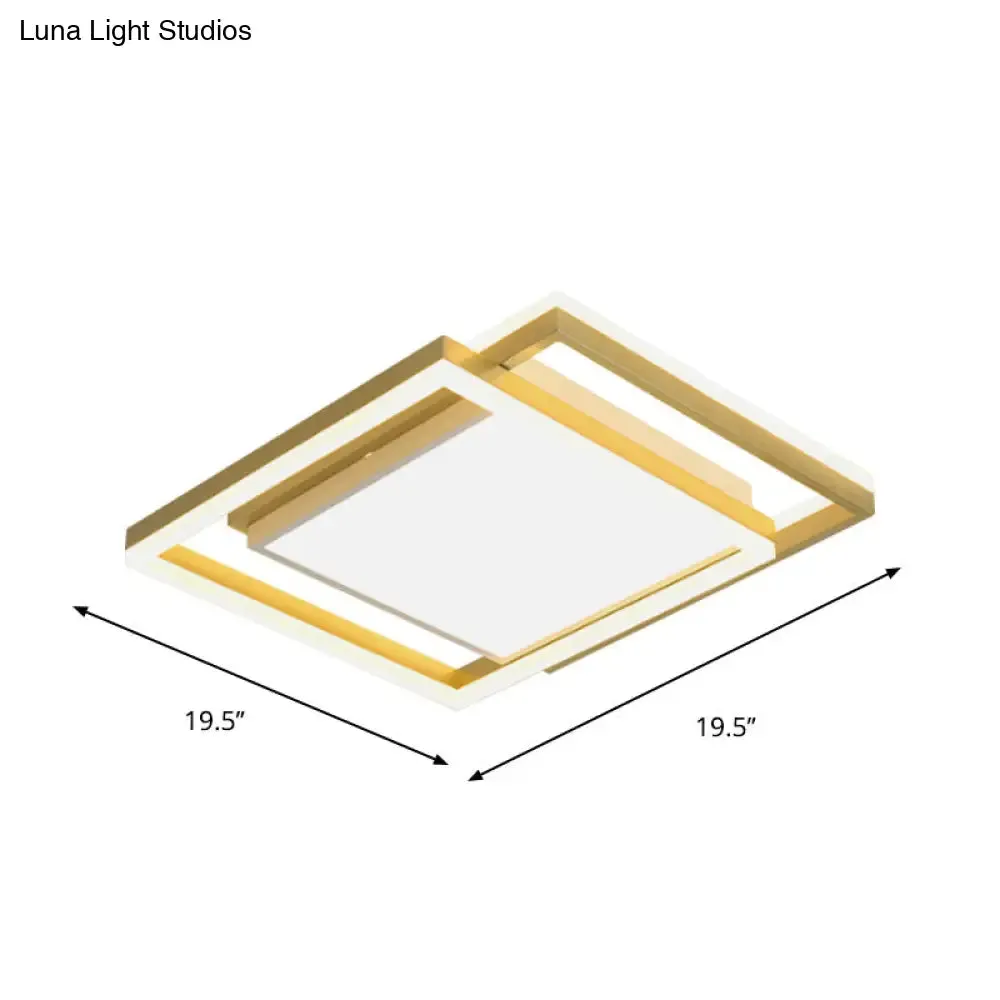 16"/19.5" Gold Square Ceiling Flush Mount LED Metallic Flushmount Lighting, Warm/White Light