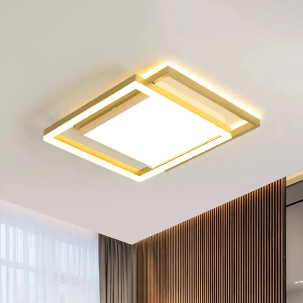 16"/19.5" Gold Square Ceiling Flush Mount LED Metallic Flushmount Lighting, Warm/White Light