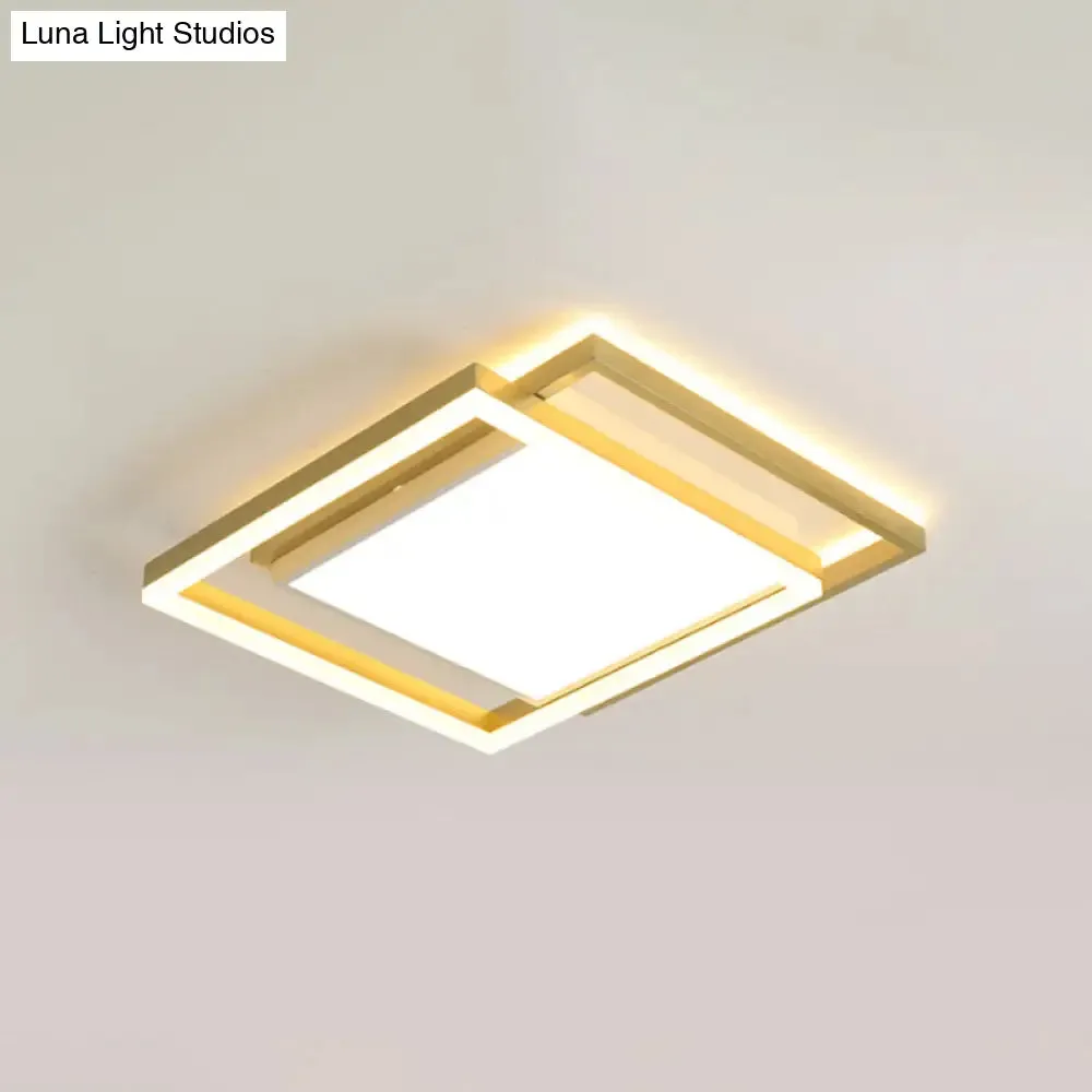 16"/19.5" Gold Square Ceiling Flush Mount LED Metallic Flushmount Lighting, Warm/White Light