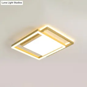 16"/19.5" Gold Square Ceiling Flush Mount LED Metallic Flushmount Lighting, Warm/White Light