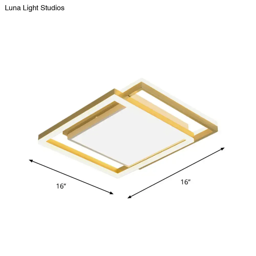 16"/19.5" Gold Square Ceiling Flush Mount LED Metallic Flushmount Lighting, Warm/White Light