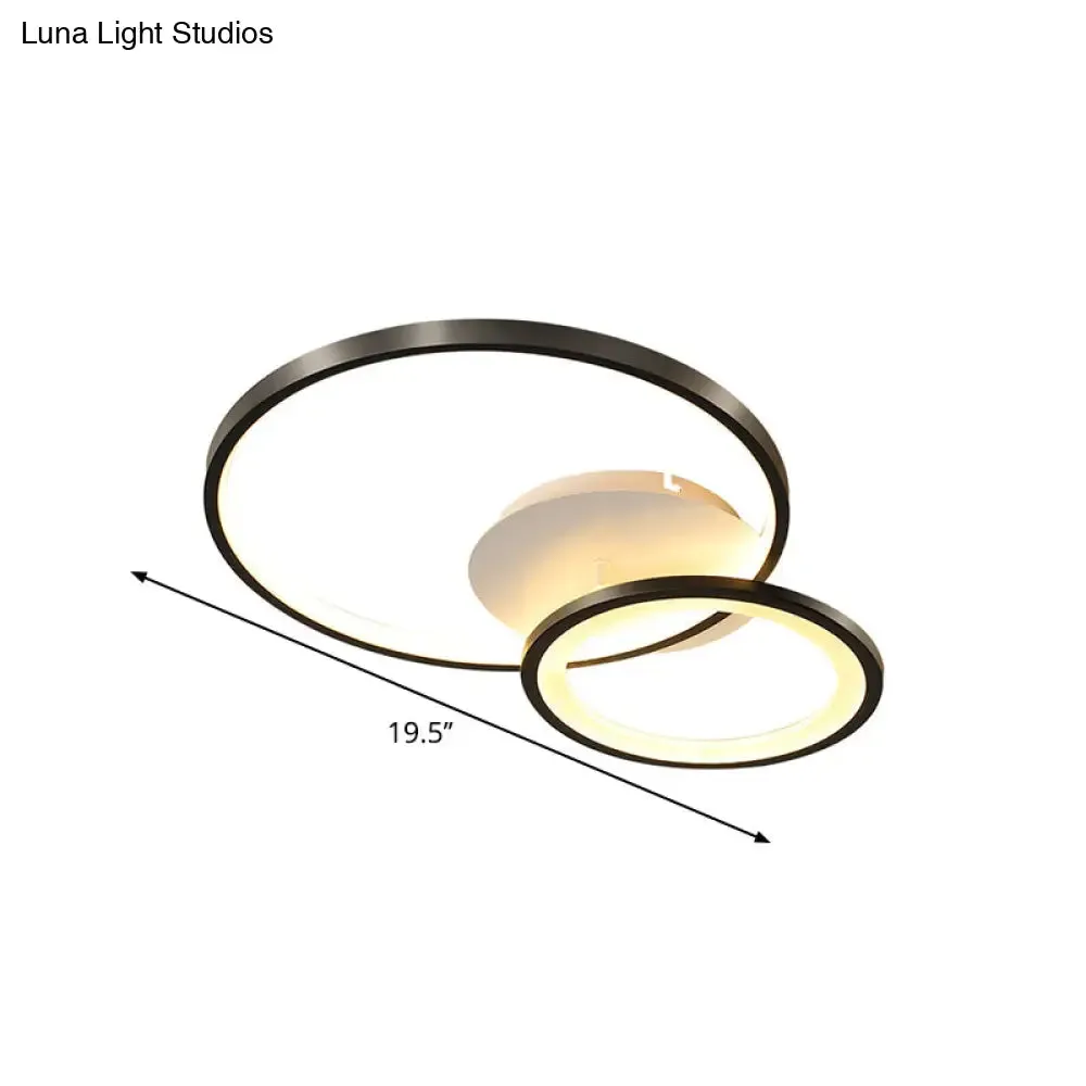 16"/19.5" Minimal Iron Bedroom LED Ceiling Mount Lamp - Warm/White Light - Black