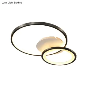 16"/19.5" Minimal Iron Bedroom LED Ceiling Mount Lamp - Warm/White Light - Black