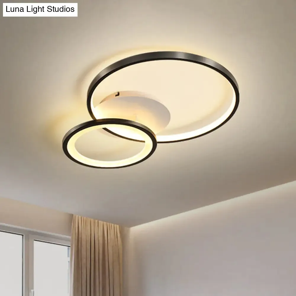 16"/19.5" Minimal Iron Bedroom LED Ceiling Mount Lamp - Warm/White Light - Black