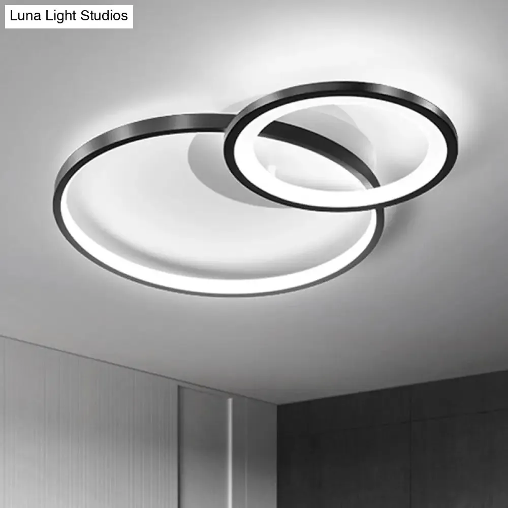 16"/19.5" Minimal Iron Bedroom LED Ceiling Mount Lamp - Warm/White Light - Black