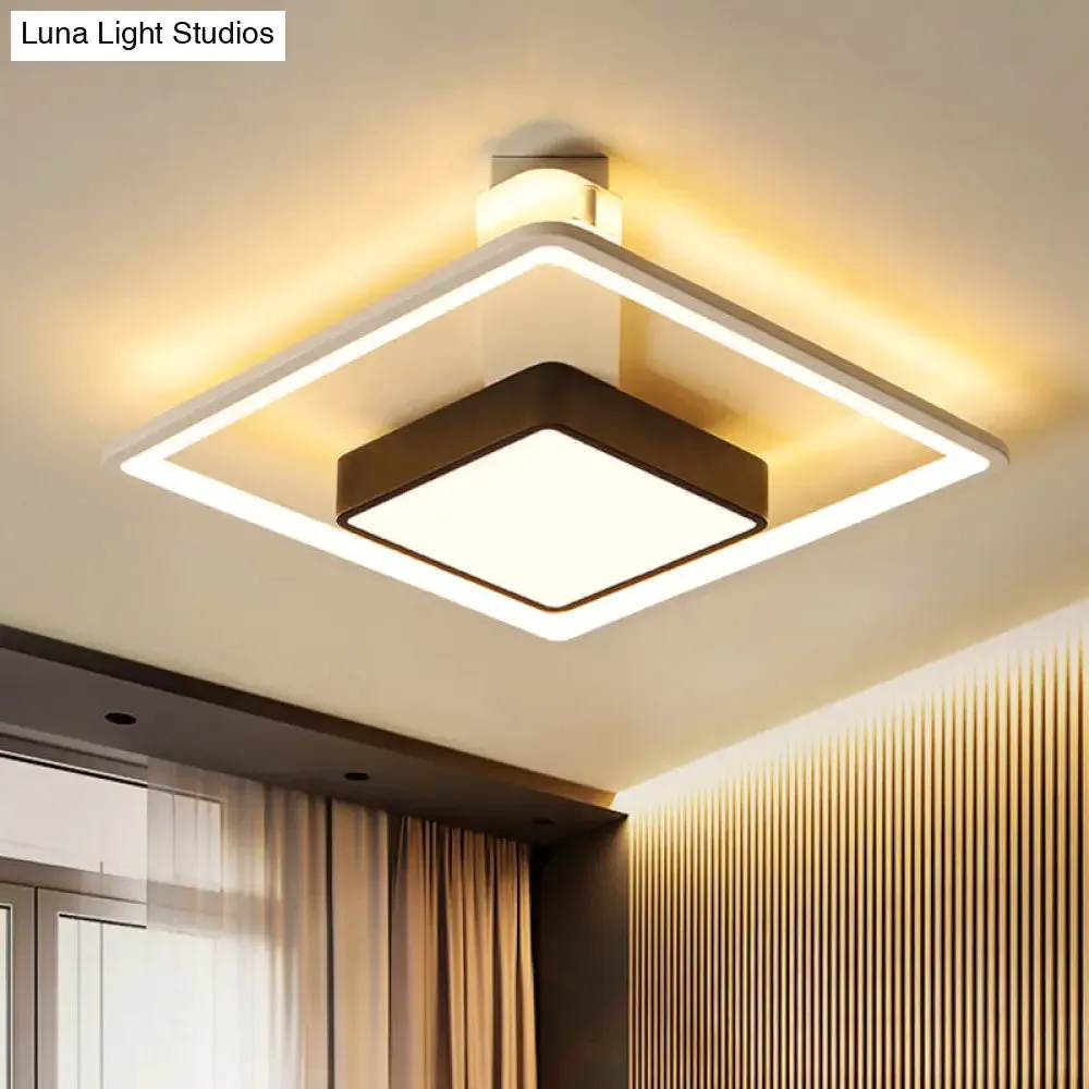 16"/19.5" W Iron Square Flushmount Black & White LED Flush Mount Lighting - White/Warm Light
