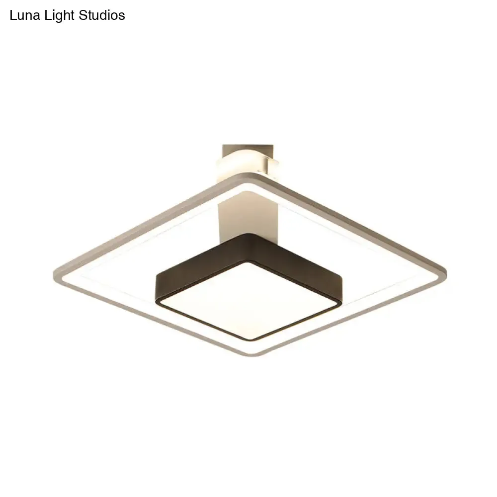 16"/19.5" W Iron Square Flushmount Black & White LED Flush Mount Lighting - White/Warm Light