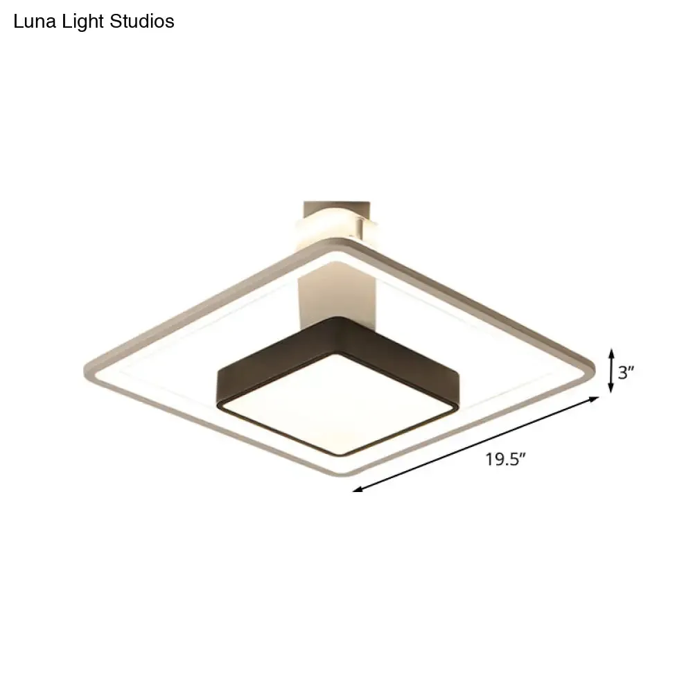 16"/19.5" W Iron Square Flushmount Black & White LED Flush Mount Lighting - White/Warm Light
