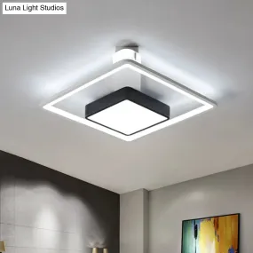 16"/19.5" W Iron Square Flushmount Black & White LED Flush Mount Lighting - White/Warm Light