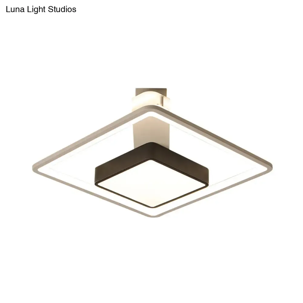 16"/19.5" W Iron Square Flushmount Black & White LED Flush Mount Lighting - White/Warm Light