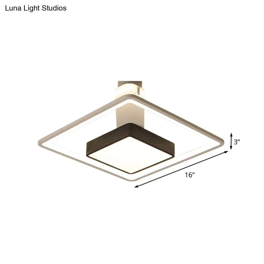 16"/19.5" W Iron Square Flushmount Black & White LED Flush Mount Lighting - White/Warm Light