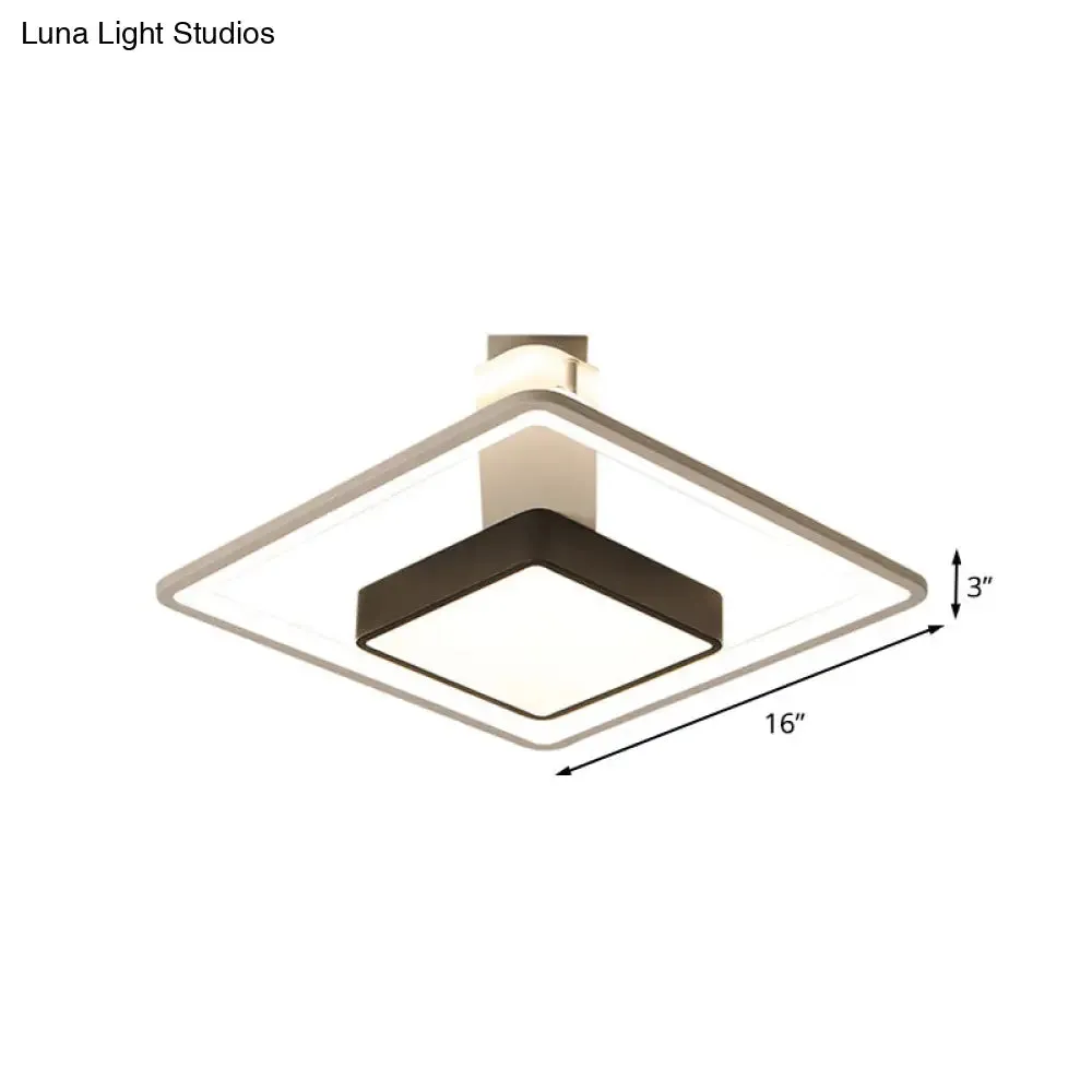 16"/19.5" W Iron Square Flushmount Black & White LED Flush Mount Lighting - White/Warm Light