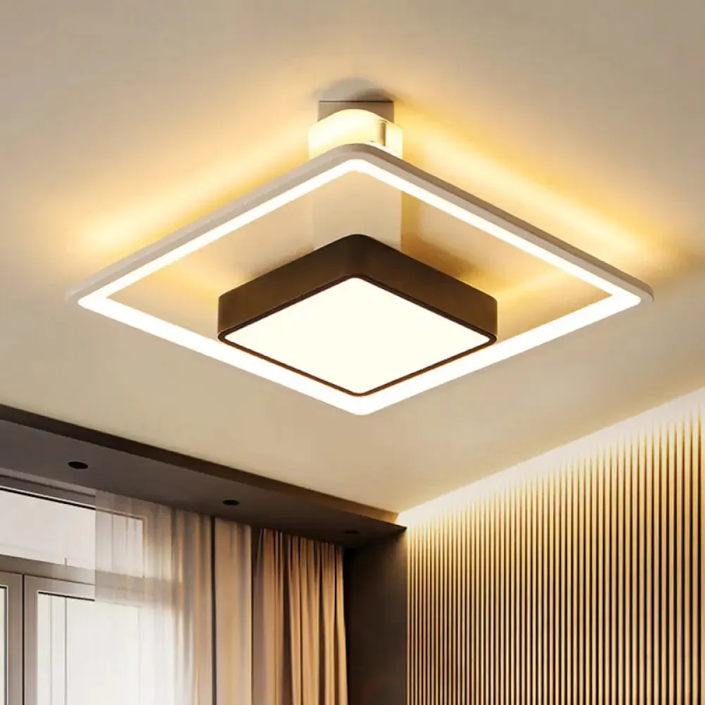 16"/19.5" W Iron Square Flushmount Black & White LED Flush Mount Lighting - White/Warm Light