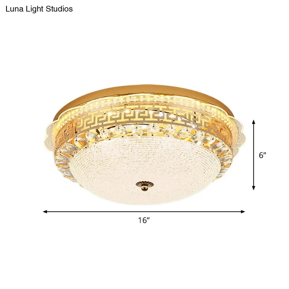 16"/19.5" W LED Flush Mount Lighting with White Glass Bowl & Crystal Accent - Simple & Elegant Ceiling Fixture
