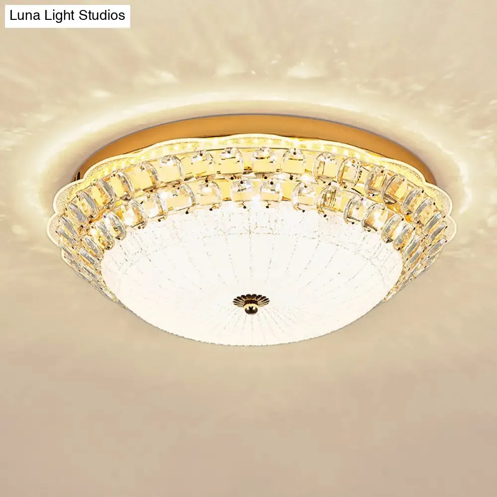 16"/19.5" W LED Flush Mount Lighting with White Glass Bowl & Crystal Accent - Simple & Elegant Ceiling Fixture