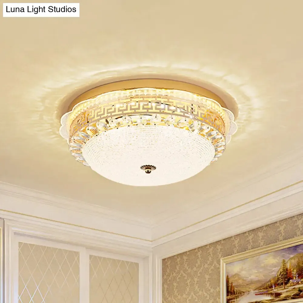 16"/19.5" W LED Flush Mount Lighting with White Glass Bowl & Crystal Accent - Simple & Elegant Ceiling Fixture