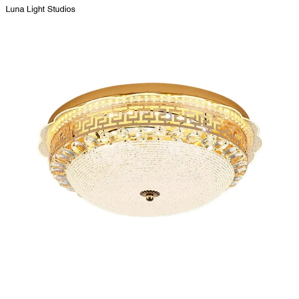 16"/19.5" W LED Flush Mount Lighting with White Glass Bowl & Crystal Accent - Simple & Elegant Ceiling Fixture