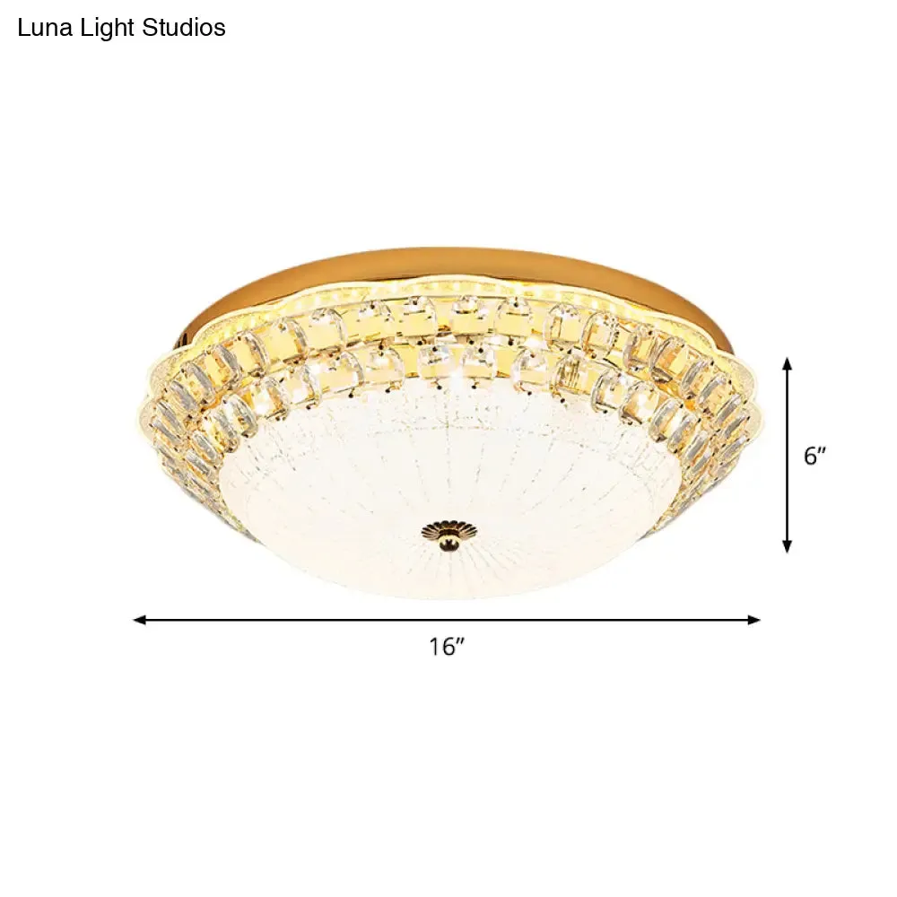 16"/19.5" W LED Flush Mount Lighting with White Glass Bowl & Crystal Accent - Simple & Elegant Ceiling Fixture