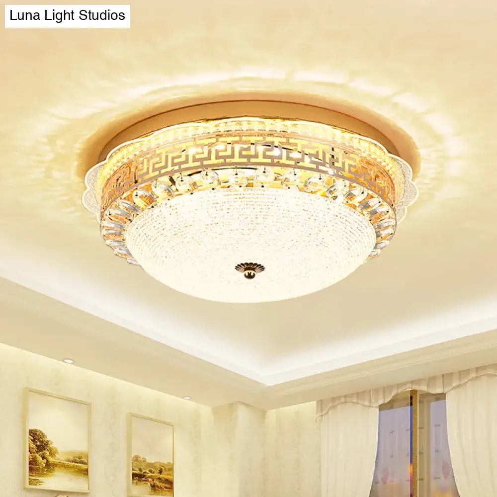 16"/19.5" W LED Flush Mount Lighting with White Glass Bowl & Crystal Accent - Simple & Elegant Ceiling Fixture