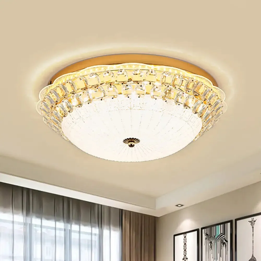 16"/19.5" W LED Flush Mount Lighting with White Glass Bowl & Crystal Accent - Simple & Elegant Ceiling Fixture