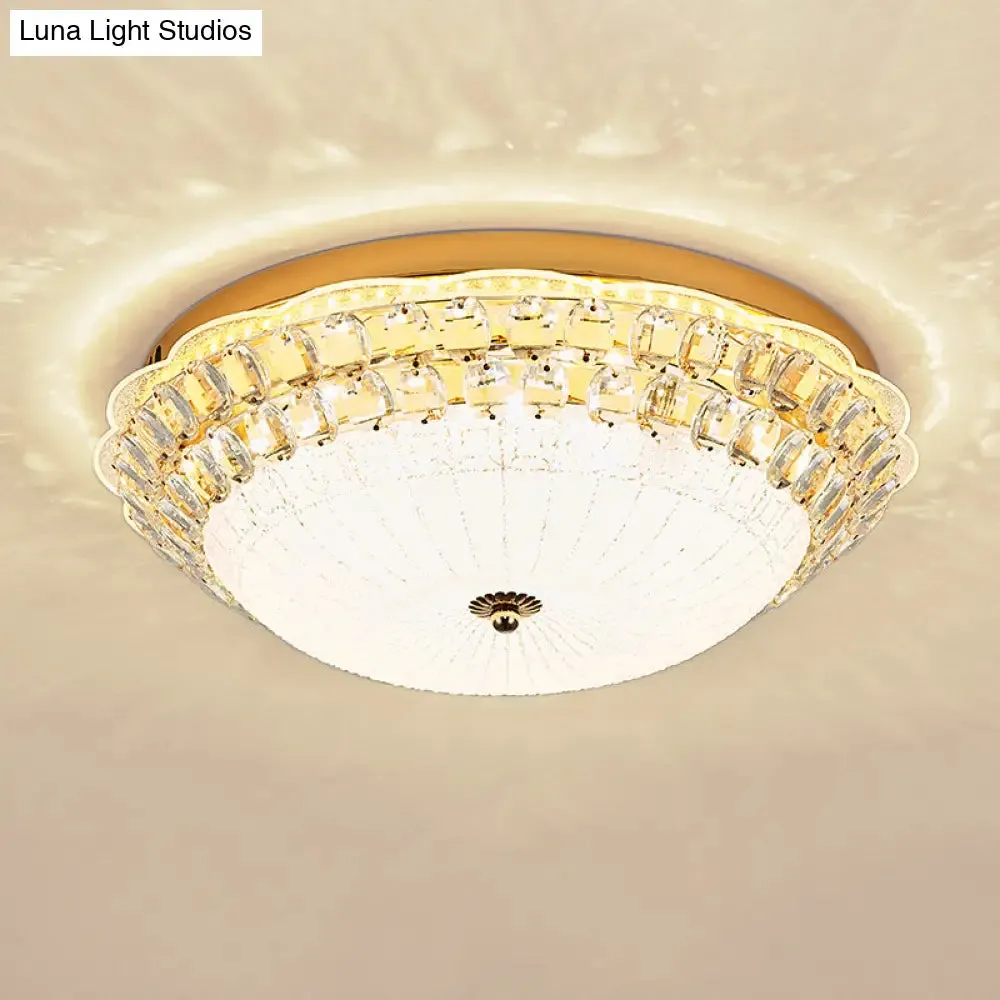 16"/19.5" W LED Flush Mount Lighting with White Glass Bowl & Crystal Accent - Simple & Elegant Ceiling Fixture