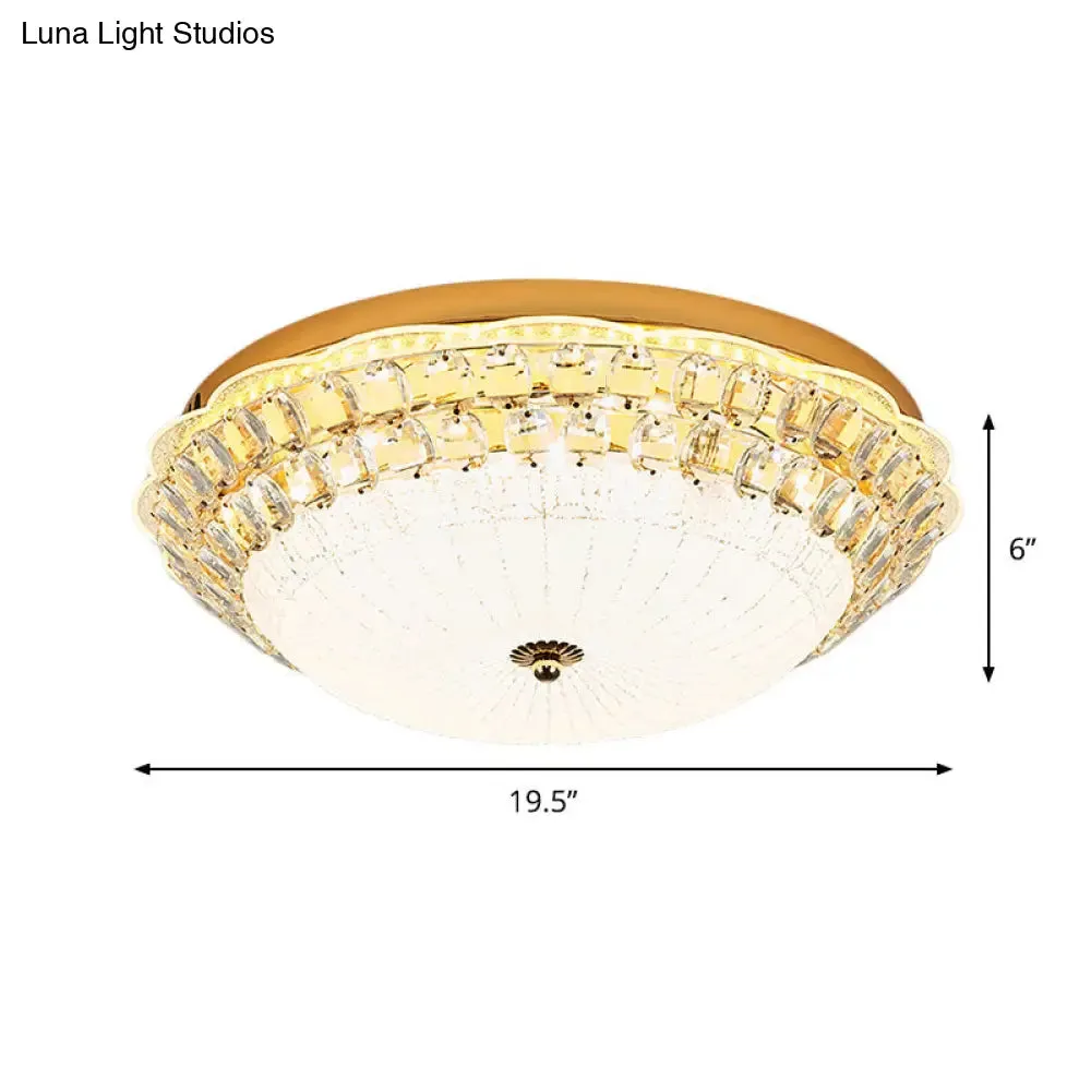 16"/19.5" W LED Flush Mount Lighting with White Glass Bowl & Crystal Accent - Simple & Elegant Ceiling Fixture