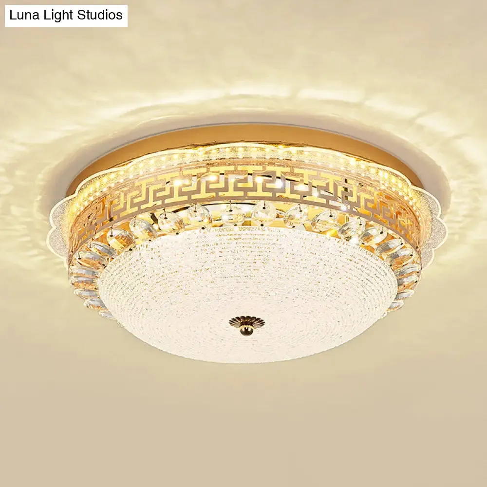 16"/19.5" W LED Flush Mount Lighting with White Glass Bowl & Crystal Accent - Simple & Elegant Ceiling Fixture