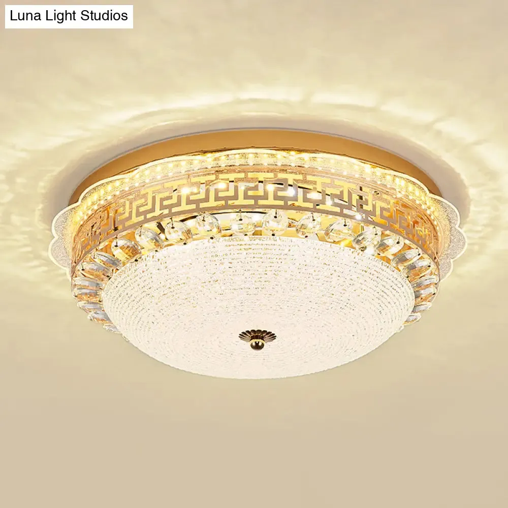 16"/19.5" W LED Flush Mount Lighting with White Glass Bowl & Crystal Accent - Simple & Elegant Ceiling Fixture