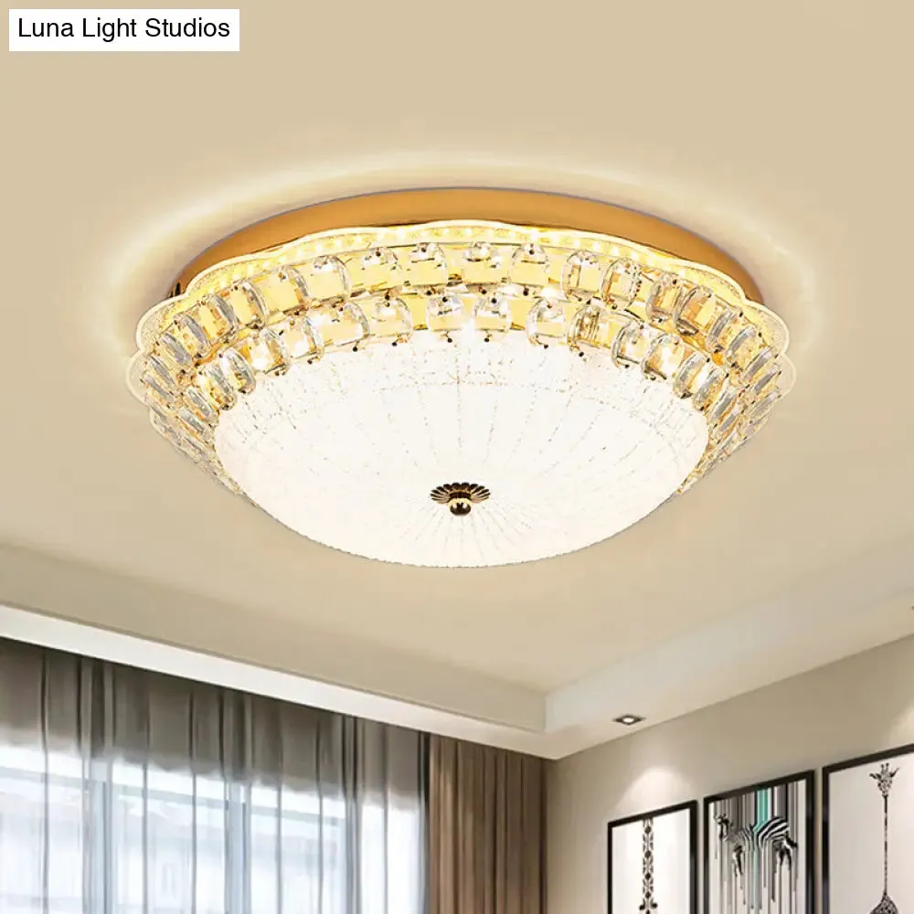 16"/19.5" W LED Flush Mount Lighting with White Glass Bowl & Crystal Accent - Simple & Elegant Ceiling Fixture