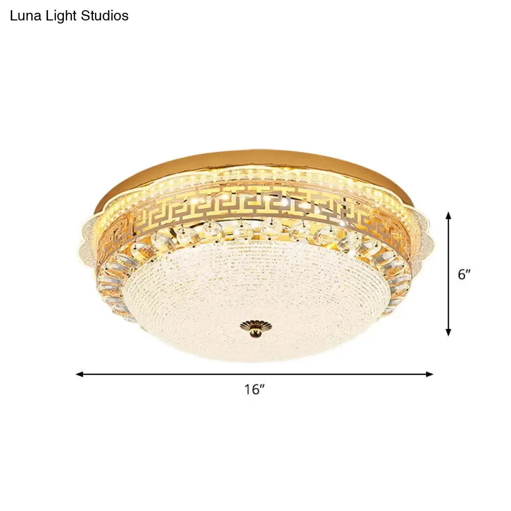 16"/19.5" W LED Flush Mount Lighting with White Glass Bowl & Crystal Accent - Simple & Elegant Ceiling Fixture