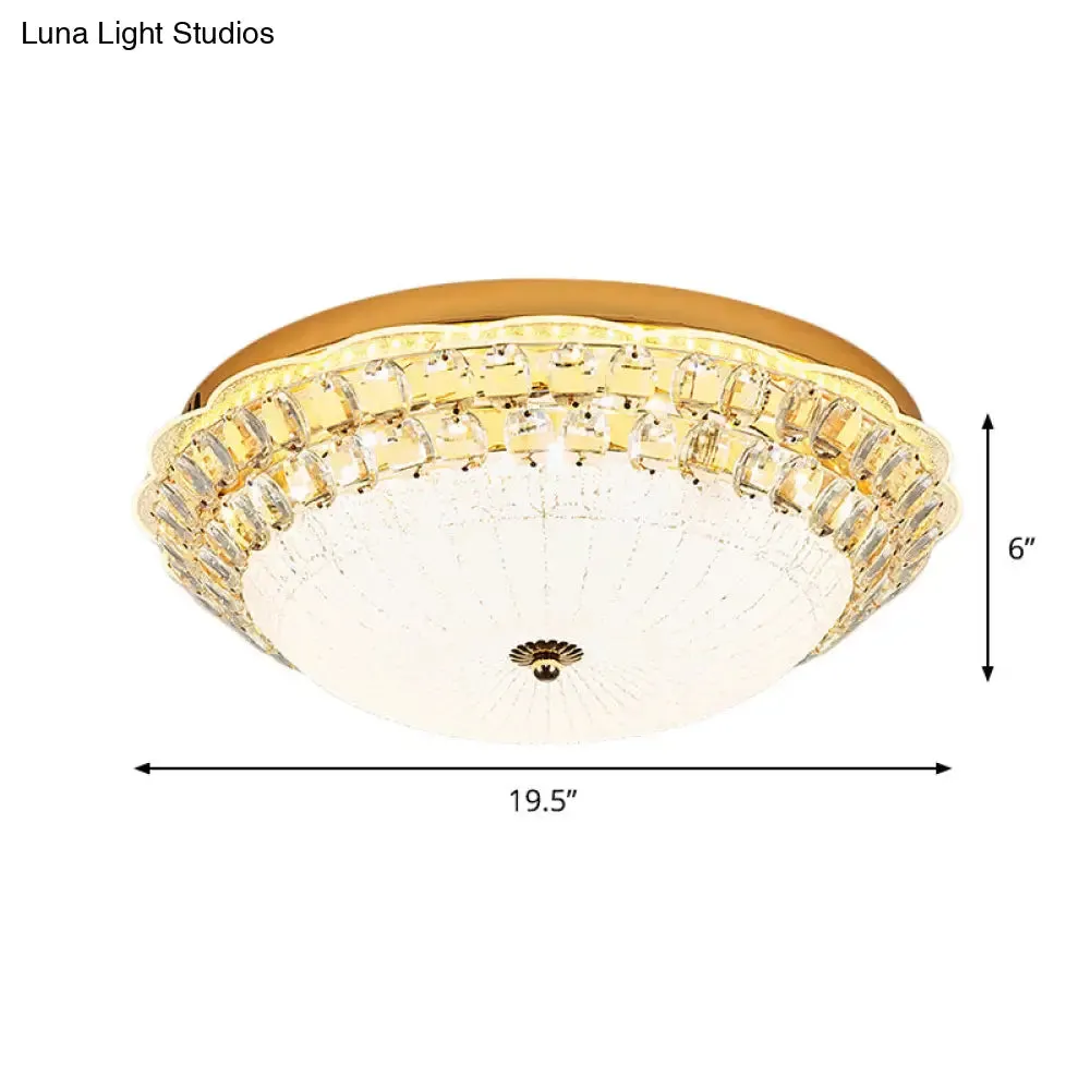 16"/19.5" W LED Flush Mount Lighting with White Glass Bowl & Crystal Accent - Simple & Elegant Ceiling Fixture