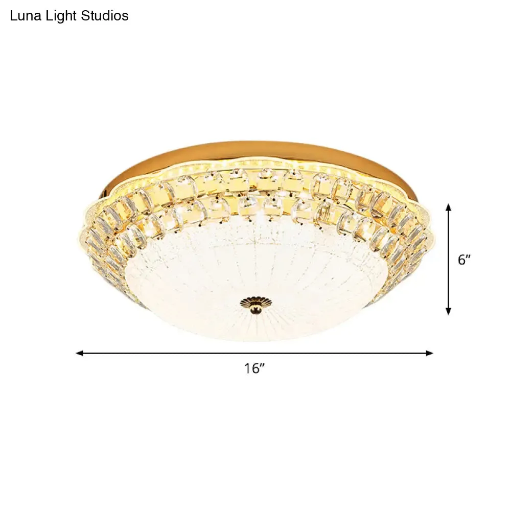 16"/19.5" W LED Flush Mount Lighting with White Glass Bowl & Crystal Accent - Simple & Elegant Ceiling Fixture
