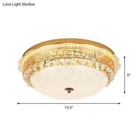 16"/19.5" W LED Flush Mount Lighting with White Glass Bowl & Crystal Accent - Simple & Elegant Ceiling Fixture