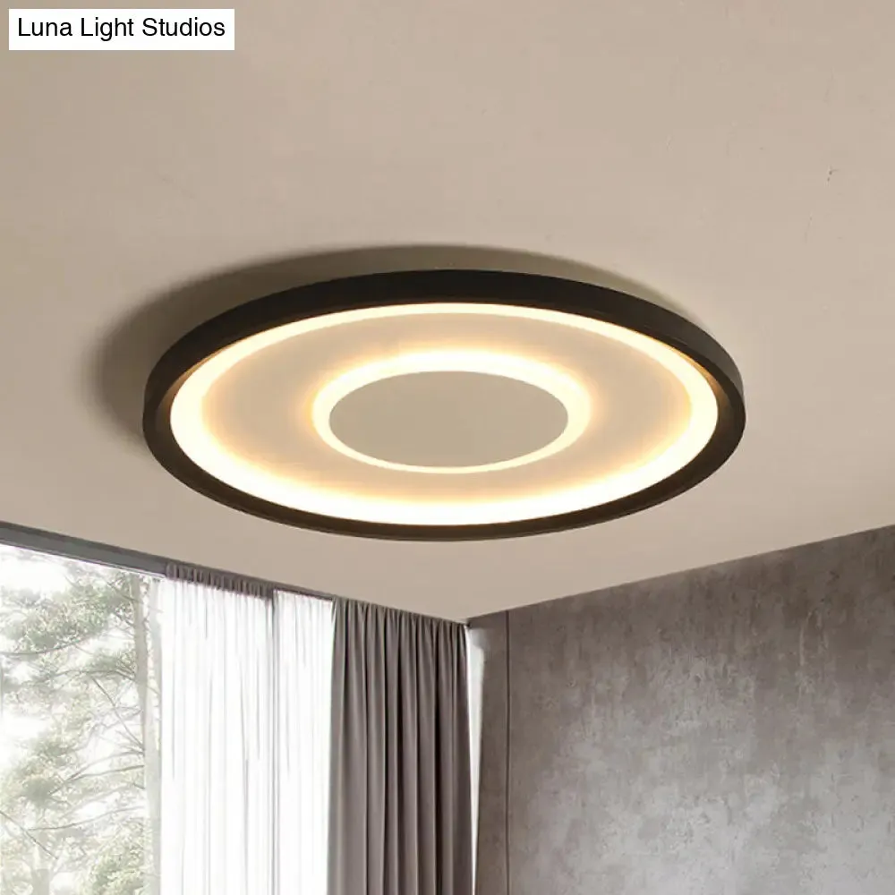 16"/19.5" Wide Contemporary Black Tray LED Ceiling Lamp - Flush Mount Metal Lighting with Remote Control Dimming - Warm/White Light