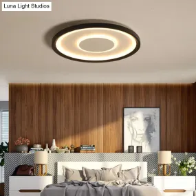 16"/19.5" Wide Contemporary Black Tray LED Ceiling Lamp - Flush Mount Metal Lighting with Remote Control Dimming - Warm/White Light