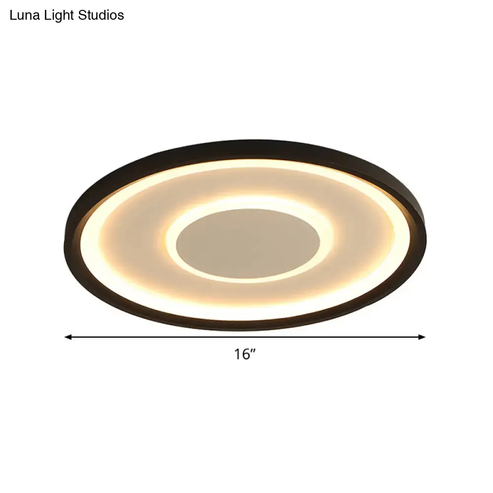 16"/19.5" Wide Contemporary Black Tray LED Ceiling Lamp - Flush Mount Metal Lighting with Remote Control Dimming - Warm/White Light
