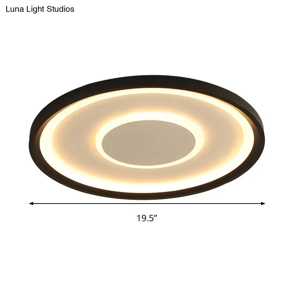 16"/19.5" Wide Contemporary Black Tray LED Ceiling Lamp - Flush Mount Metal Lighting with Remote Control Dimming - Warm/White Light