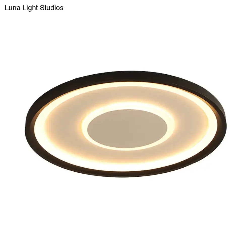16"/19.5" Wide Contemporary Black Tray LED Ceiling Lamp - Flush Mount Metal Lighting with Remote Control Dimming - Warm/White Light